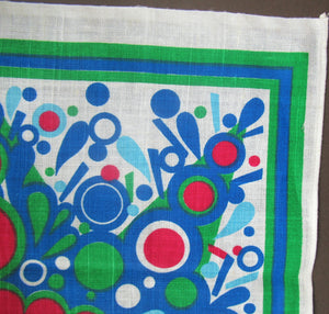 1960s Irish Linen Psychedelic Abstract Pattern Tea Towel Bar Cloth