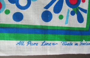 1960s Irish Linen Psychedelic Abstract Pattern Tea Towel Bar Cloth