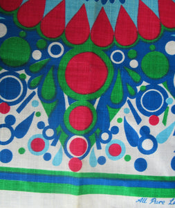 1960s Irish Linen Psychedelic Abstract Pattern Tea Towel Bar Cloth