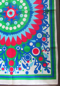 1960s Irish Linen Psychedelic Abstract Pattern Tea Towel Bar Cloth