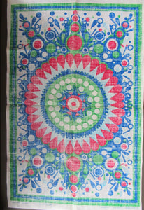 1960s Irish Linen Psychedelic Abstract Pattern Tea Towel Bar Cloth