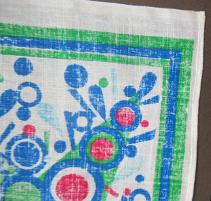1960s Irish Linen Psychedelic Abstract Pattern Tea Towel Bar Cloth