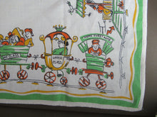 Load image into Gallery viewer, 1960s Irish Linen Tea Towel or Bar Cloth Vintage Train Travel Cartoons
