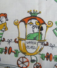 Load image into Gallery viewer, 1960s Irish Linen Tea Towel or Bar Cloth Vintage Train Travel Cartoons
