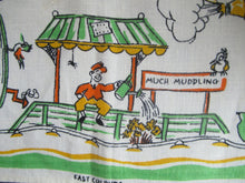 Load image into Gallery viewer, 1960s Irish Linen Tea Towel or Bar Cloth Vintage Train Travel Cartoons
