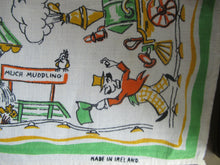 Load image into Gallery viewer, 1960s Irish Linen Tea Towel or Bar Cloth Vintage Train Travel Cartoons
