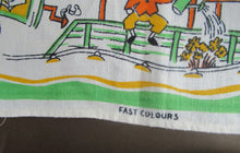 Load image into Gallery viewer, 1960s Irish Linen Tea Towel or Bar Cloth Vintage Train Travel Cartoons
