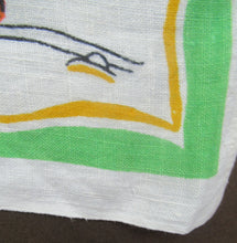 Load image into Gallery viewer, 1960s Irish Linen Tea Towel or Bar Cloth Vintage Train Travel Cartoons
