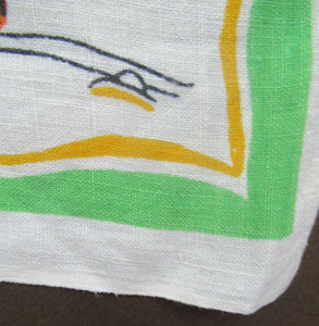 1960s Irish Linen Tea Towel or Bar Cloth Vintage Train Travel Cartoons