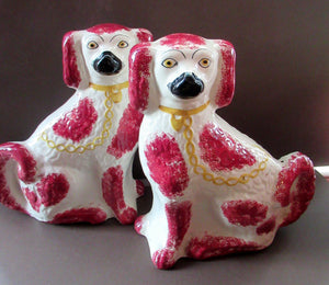 LARGE Antique Pair of Staffordshire Dogs Chimney Spaniels / Wally Dugs; 12 1/4 inches