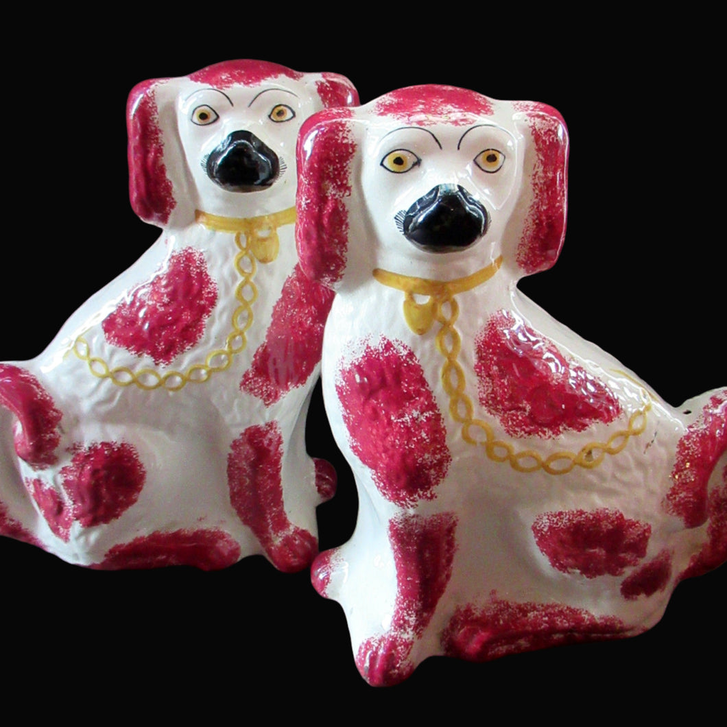 LARGE Antique Pair of Staffordshire Dogs Chimney Spaniels / Wally Dugs; 12 1/4 inches