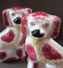 Load image into Gallery viewer, LARGE Antique Pair of Staffordshire Dogs Chimney Spaniels / Wally Dugs; 12 1/4 inches
