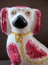 Load image into Gallery viewer, LARGE Antique Pair of Staffordshire Dogs Chimney Spaniels / Wally Dugs; 12 1/4 inches
