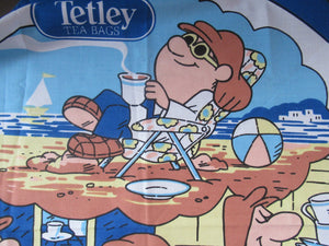 VINTAGE 1990s Cotton Tea Towel or Bar Cloth. Circular TETLEYS TEA Advertising Cloth
