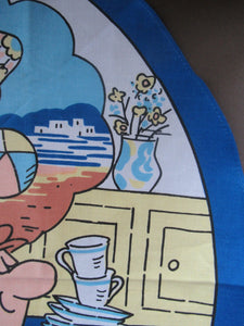 VINTAGE 1990s Cotton Tea Towel or Bar Cloth. Circular TETLEYS TEA Advertising Cloth