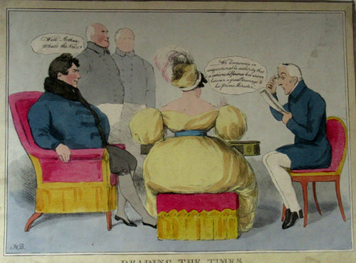 1829 Georgian Satirical Print John Doyle Reading the Times. King George IV and Duke of Wellington