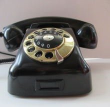 Load image into Gallery viewer, Kristian Kirks Danish 1960s Rotary Dial Black Bakelite Telephone working
