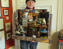 Load image into Gallery viewer, LARGE Genuine 1930s Art Deco Wall Mirror with Stepped Geometric Border. Excellent Condition
