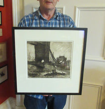 Load image into Gallery viewer, Original Etching from the Tower Bridge Looking to the South Bank, London by Wyllie
