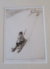Load image into Gallery viewer, 1920s Original Eileen Soper Etching Tobogganing Pencil Signed
