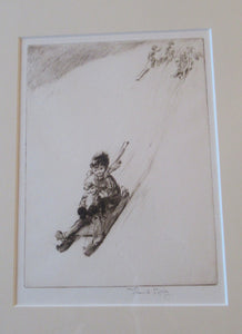 1920s Original Eileen Soper Etching Tobogganing Pencil Signed