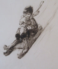 Load image into Gallery viewer, 1920s Original Eileen Soper Etching Tobogganing Pencil Signed
