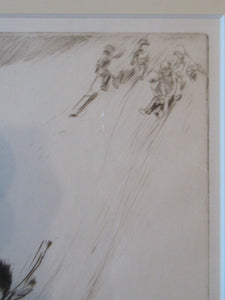 1920s Original Eileen Soper Etching Tobogganing Pencil Signed