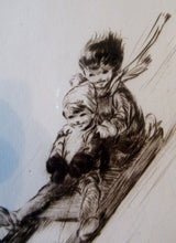 Load image into Gallery viewer, 1920s Original Eileen Soper Etching Tobogganing Pencil Signed
