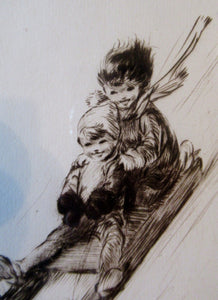 1920s Original Eileen Soper Etching Tobogganing Pencil Signed
