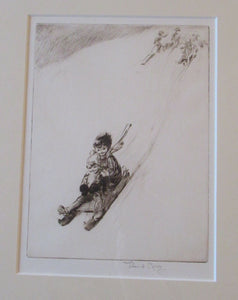 1920s Original Eileen Soper Etching Tobogganing Pencil Signed