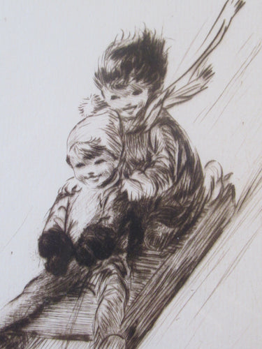 1920s Original Eileen Soper Etching Tobogganing Pencil Signed