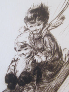 1920s Original Eileen Soper Etching Tobogganing Pencil Signed