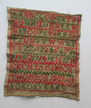 Load image into Gallery viewer, 1839 ANTIQUE Embroidered Sampler. Small EARLY VICTORIAN Scottish Textile by Cecilia Gibson Thomson (6 years old)
