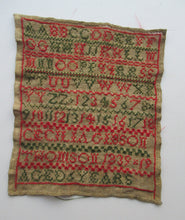 Load image into Gallery viewer, 1839 ANTIQUE Embroidered Sampler. Small EARLY VICTORIAN Scottish Textile by Cecilia Gibson Thomson (6 years old)
