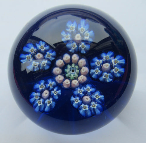 1970s Perthshire Paperweight Millefiori Star Shaped Clusters Blue Ground PP10