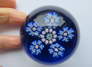 1970s Perthshire Paperweight Millefiori Star Shaped Clusters Blue Ground P
