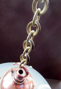 GENUINE Antique Glass HOLOPHANE Pendant Light with Two Section Shade & with Brass Holder, Ceiling Rose and Original Chain
