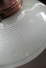 Load image into Gallery viewer, GENUINE Antique Glass HOLOPHANE Pendant Light with Two Section Shade &amp; with Brass Holder, Ceiling Rose and Original Chain
