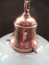 Load image into Gallery viewer, GENUINE Antique Glass HOLOPHANE Pendant Light with Two Section Shade &amp; with Brass Holder, Ceiling Rose and Original Chain
