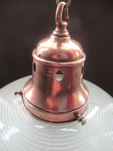 GENUINE Antique Glass HOLOPHANE Pendant Light with Two Section Shade & with Brass Holder, Ceiling Rose and Original Chain