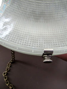 GENUINE Antique Glass HOLOPHANE Pendant Light with Two Section Shade & with Brass Holder, Ceiling Rose and Original Chain