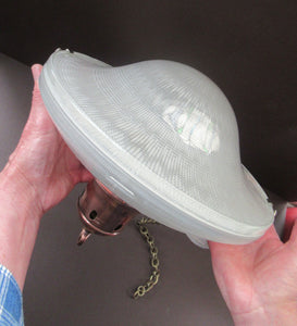 GENUINE Antique Glass HOLOPHANE Pendant Light with Two Section Shade & with Brass Holder, Ceiling Rose and Original Chain