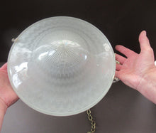 Load image into Gallery viewer, GENUINE Antique Glass HOLOPHANE Pendant Light with Two Section Shade &amp; with Brass Holder, Ceiling Rose and Original Chain
