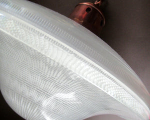 GENUINE Antique Glass HOLOPHANE Pendant Light with Two Section Shade & with Brass Holder, Ceiling Rose and Original Chain
