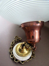 Load image into Gallery viewer, GENUINE Antique Glass HOLOPHANE Pendant Light with Two Section Shade &amp; with Brass Holder, Ceiling Rose and Original Chain

