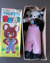 Load image into Gallery viewer, Rare Vintage 1950s ALPS Japan Mechanical Wind-Up Thirsty Bear / Panda Toy in Original Box
