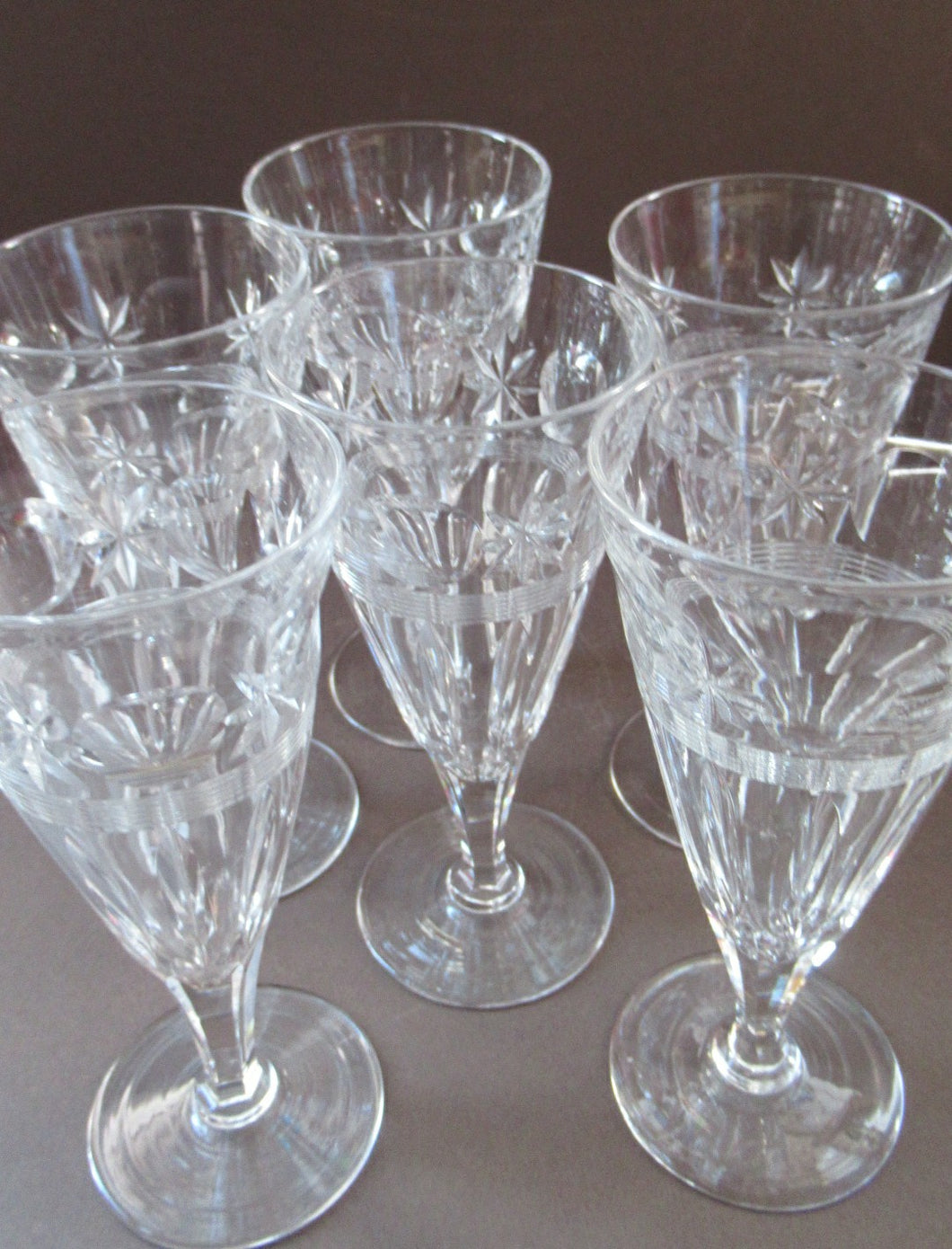 1930s / 1940s Set of Six Webb Corbett Tall Crystal Engraved Wine Glasses