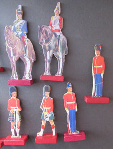 1950s Box of Printed Card Toy Soldiers with Wooden Stands. MASCOT