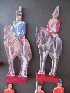 1950s Box of Printed Card Toy Soldiers with Wooden Stands. MASCOT