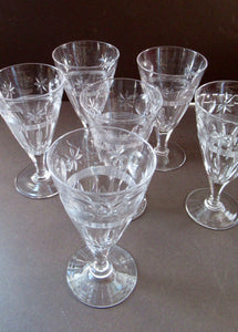 1930s / 1940s Set of Six Webb Corbett Tall Crystal Engraved Wine Glasses